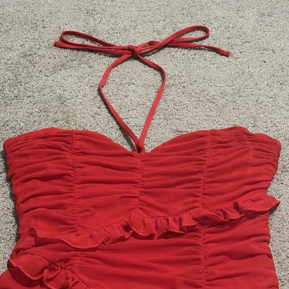 MAJORELLE Red Ruched Halter Bodycon Mini Dress Ruffles‎ Size M - Picture 6 of 13